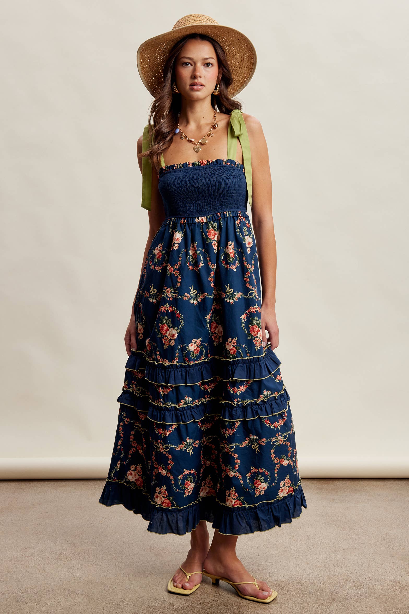 Floral Smocked Tiered Maxi Dress LD1636