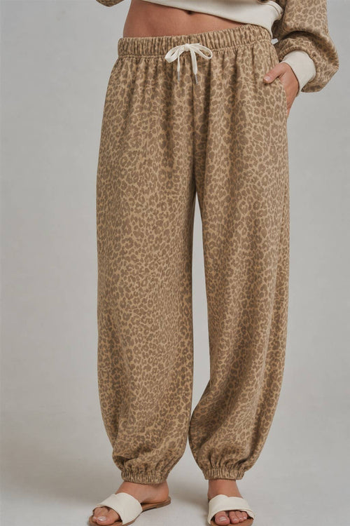 LEOPARD FLEECE COMFY SWEATPANTS WITH A DRAWSTRING
