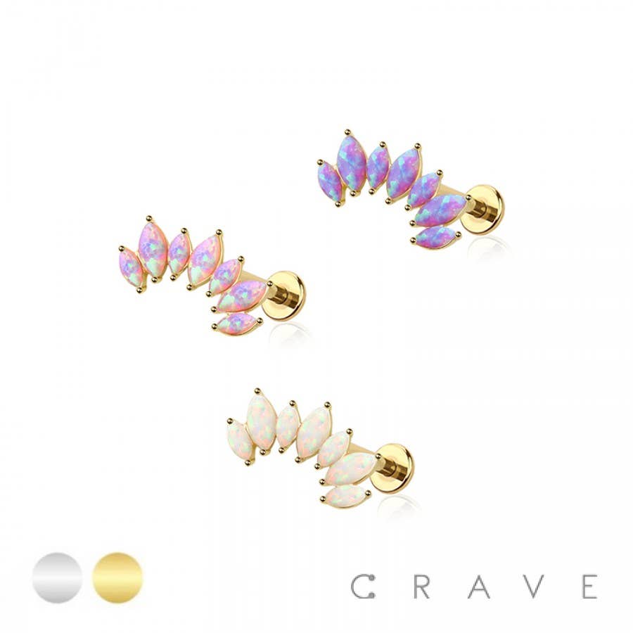 MULTI MARQUISE OPAL INTERNALLY THREADED 316L SURGICAL STEEL