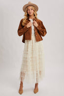 RUFFLED TULLE MIDI SKIRT