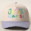 JESUS SAVES Embroidered Gingham Brim Trucker Hat