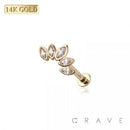 14K GOLD THREADLESS PUSH IN FIVE MARQUISE GEM CLUSTER LABRET