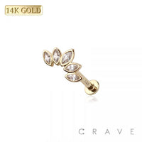 14K GOLD THREADLESS PUSH IN FIVE MARQUISE GEM CLUSTER LABRET