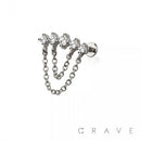 MULTI ROUND CZ DANGLE CHAIN TOP 316L SURGICAL STEEL THREADLE