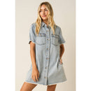 WASHED DENIM SHORT SLEEVE MINI SHIRT DRESS