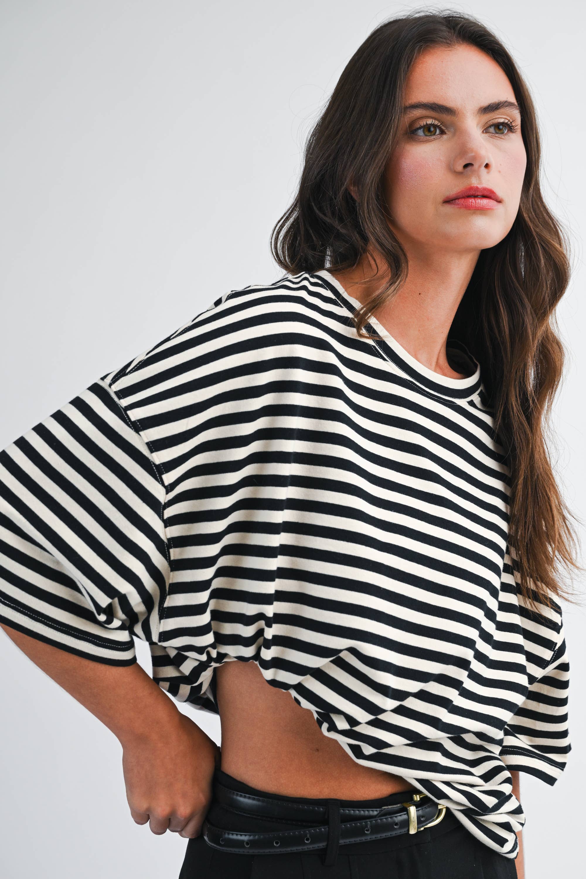 8649HN Oversized Stripe Boyfriend Tee