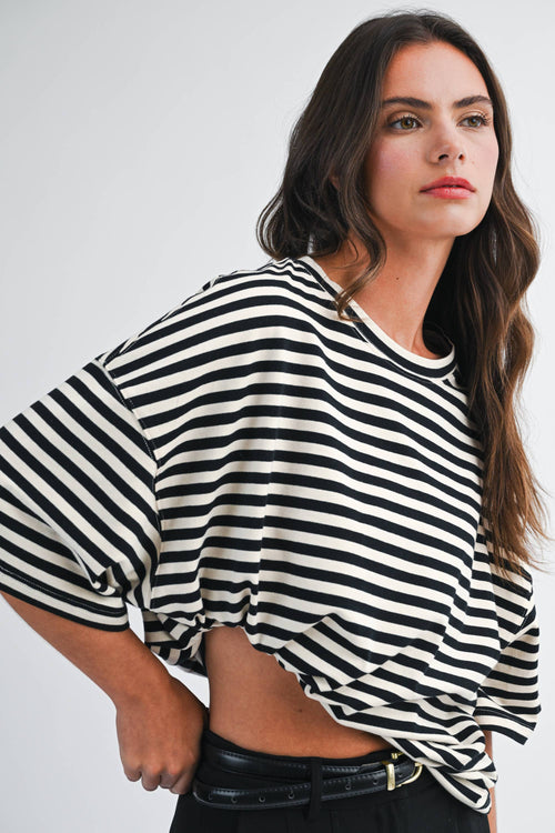 8649HN Oversized Stripe Boyfriend Tee