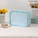 RUFFLE CHECKER STRIPE COSMETIC TRAVEL POUCH BAG | 40P608