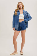 WASHED DENIM BUTTON DOWN SHIRT JACKET