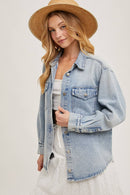 WASHED DENIM BUTTON DOWN SHIRT JACKET