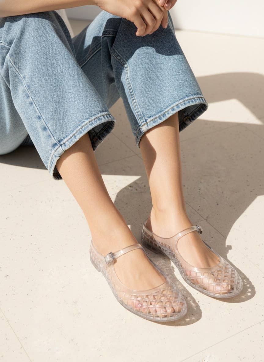 NEMO Jelly Mary Jane Flats Woven Lattice Mesh Shoes