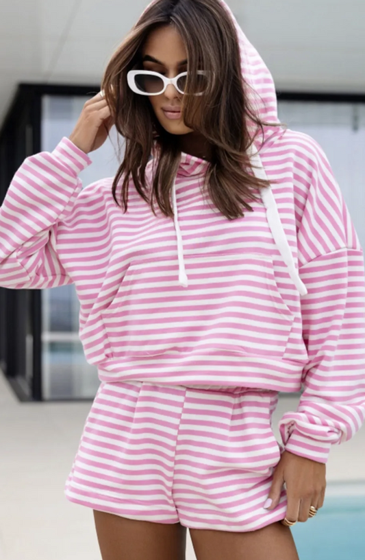 Pink Stripe Shorts Set