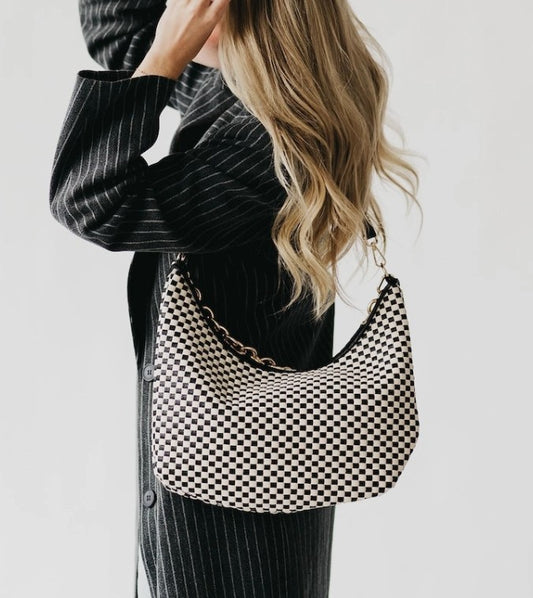 Sienna Slouchy Woven Bag - Black & White Check