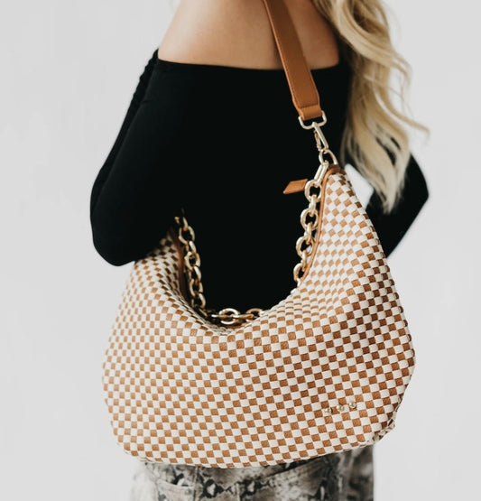 Sienna Slouchy Woven Bag - Tan Check