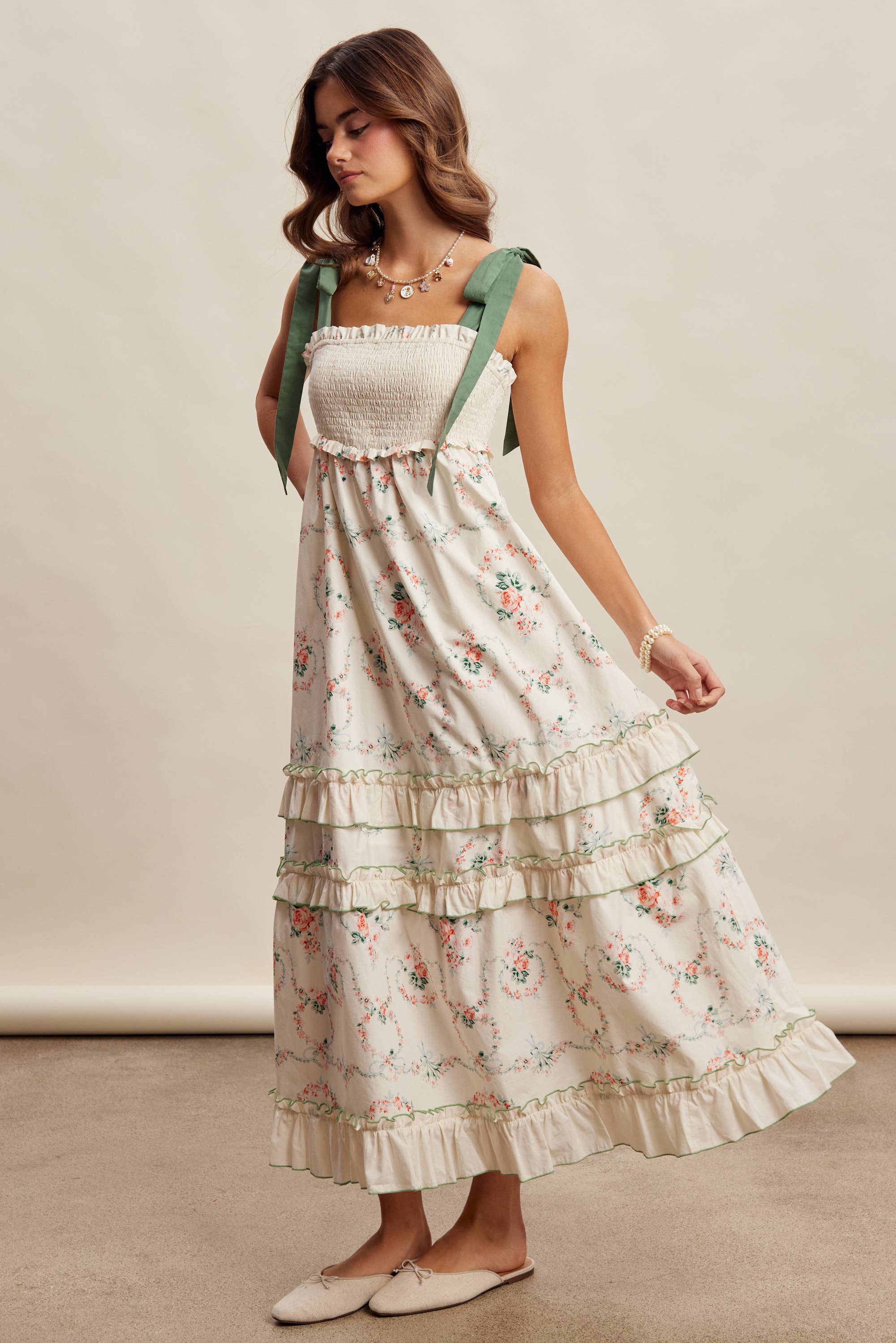 Floral Smocked Tiered Maxi Dress LD1636