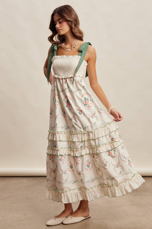 Floral Smocked Tiered Maxi Dress LD1636