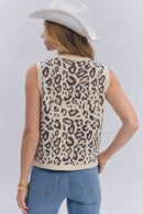 LEOPARD GOLD METAL BUTTON SLEEVELESS SWEATER TOP_JLT00014-01