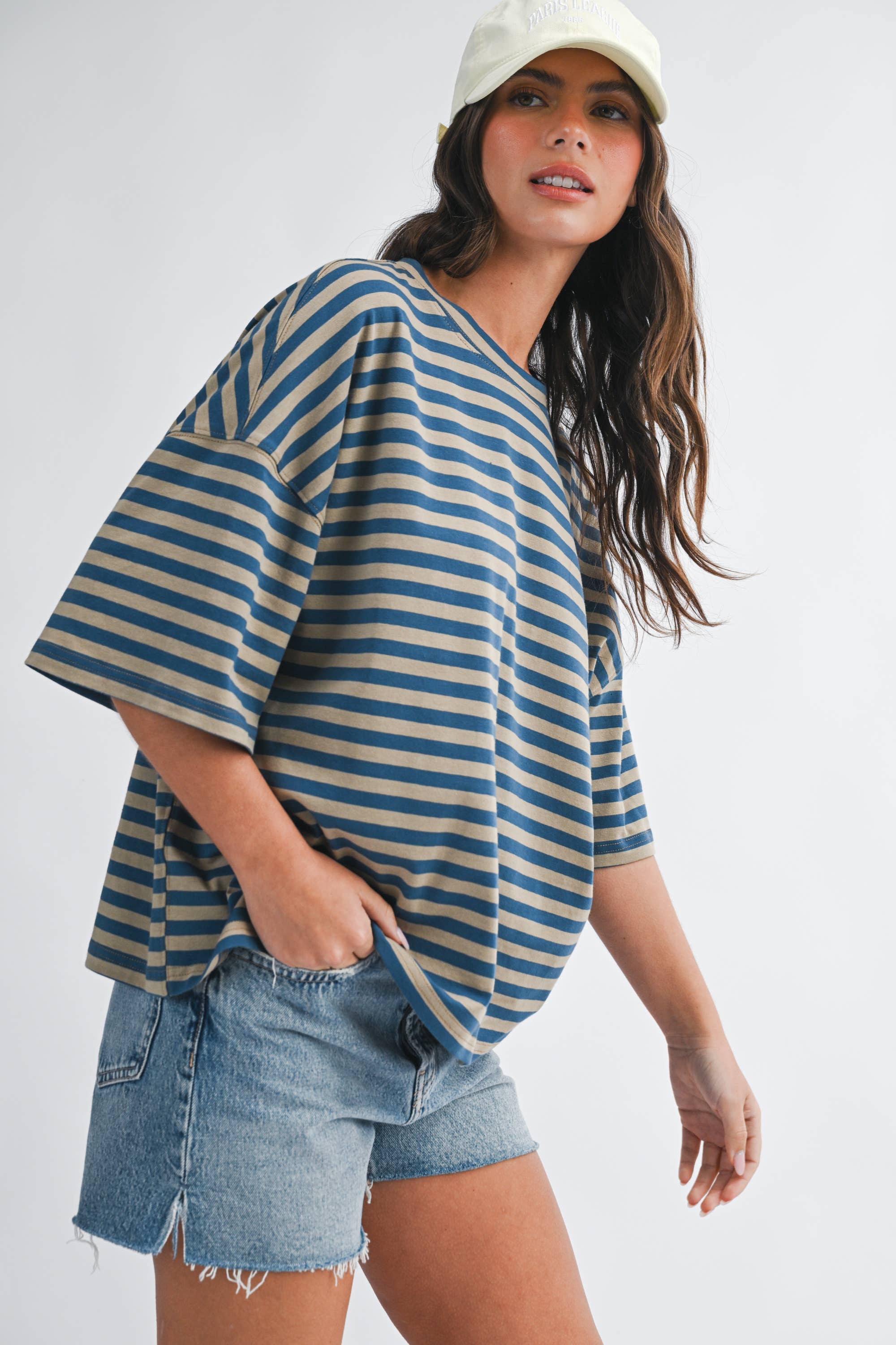 8649HN Oversized Stripe Boyfriend Tee