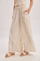 BOHO EYELET LACE RUFFLE TRIMMED WIDE PANTS