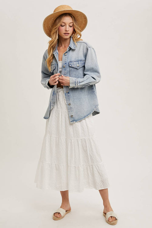 WASHED DENIM BUTTON DOWN SHIRT JACKET