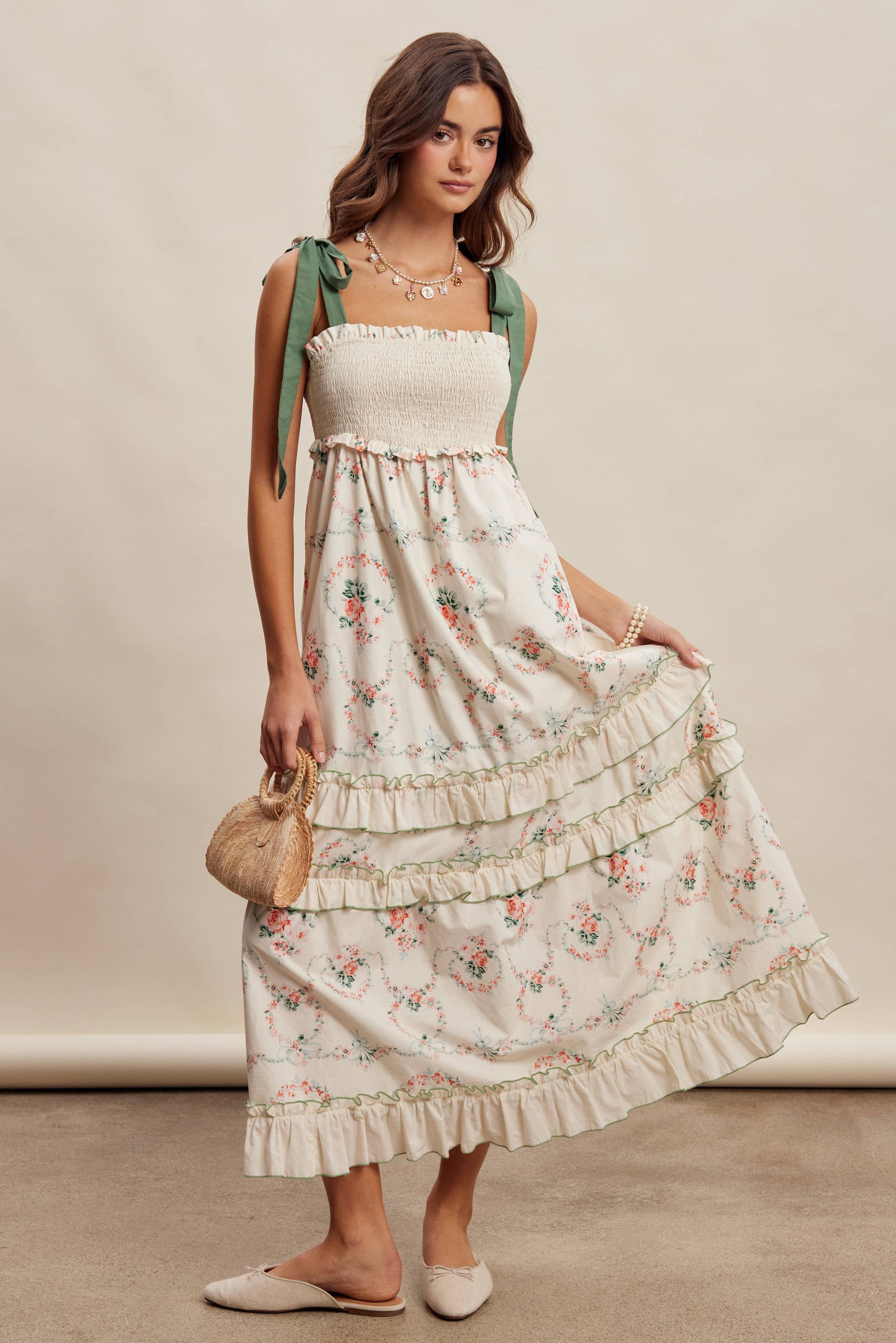Floral Smocked Tiered Maxi Dress LD1636
