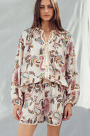 Boho Colorful Paisley Embroidered Smocked Shorts