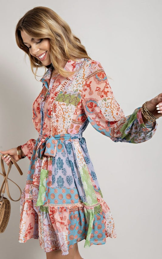 Delaney Boho Floral LS Dress Sizes S-3X Available