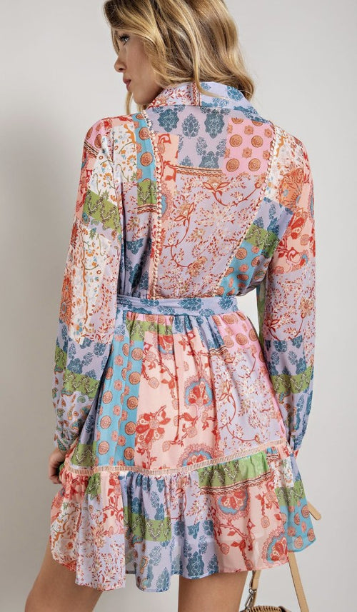 Delaney Boho Floral LS Dress Sizes S-3X Available