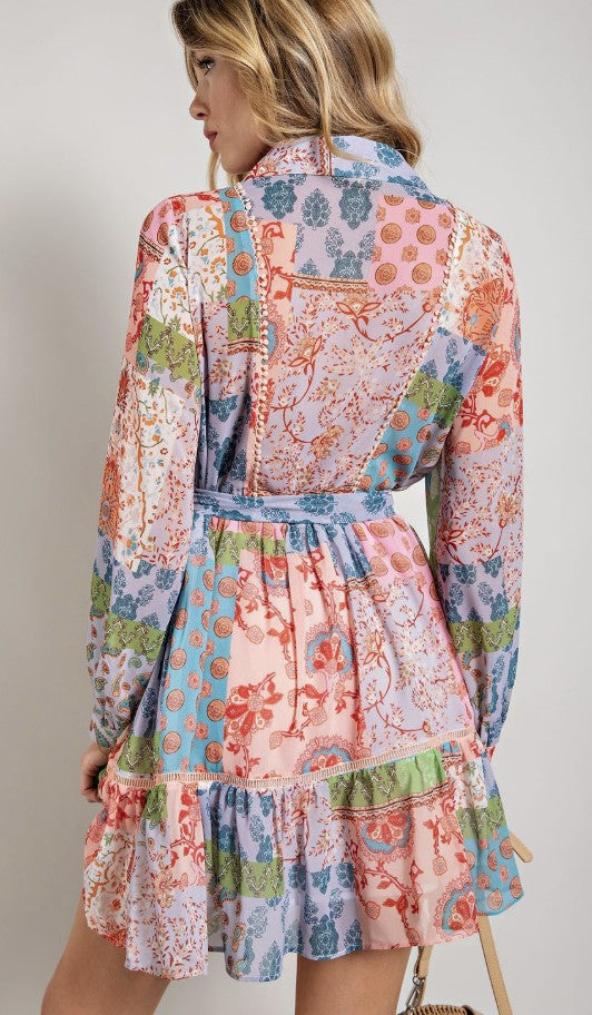 Delaney Boho Floral LS Dress Sizes S-3X Available