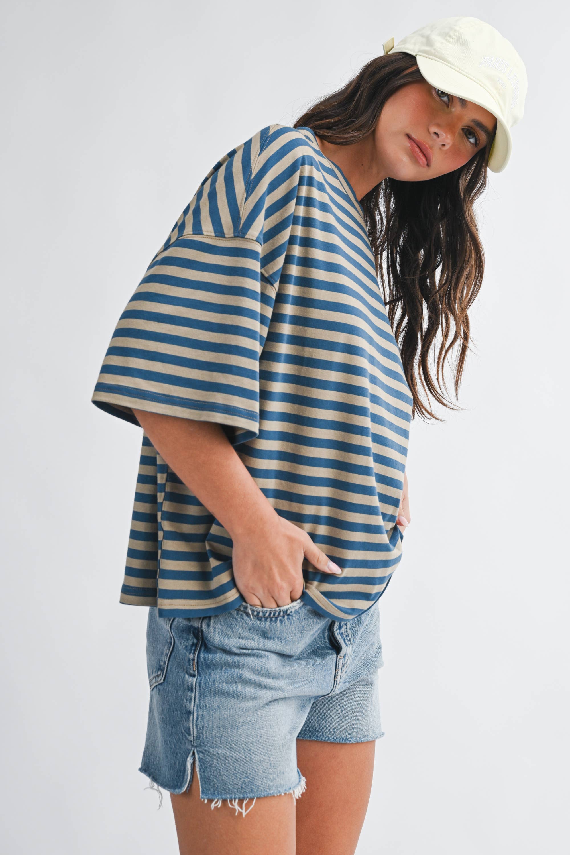 8649HN Oversized Stripe Boyfriend Tee