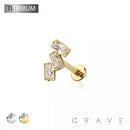 IMPLANT GRADE SOLID TITANIUM TRIPLE BAGUETTE LINE CZ PUSH IN