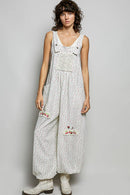 Vintage Floral Knit Contrast Pocket Jogger Overalls