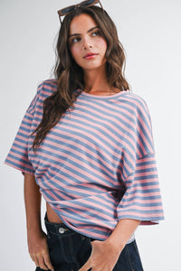 8649HN Oversized Stripe Boyfriend Tee