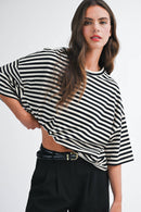 8649HN Oversized Stripe Boyfriend Tee