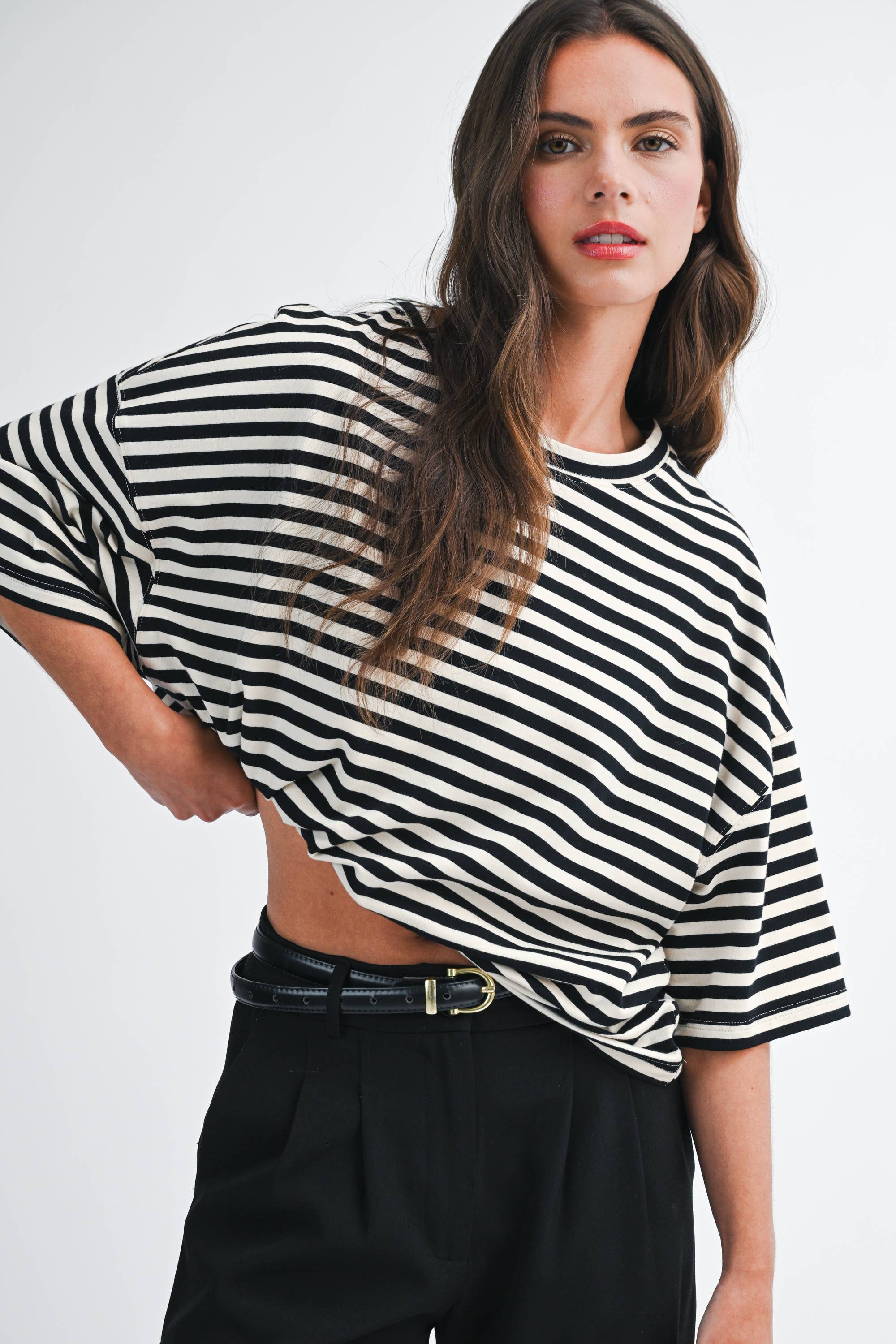 8649HN Oversized Stripe Boyfriend Tee