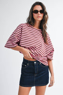 8649HN Oversized Stripe Boyfriend Tee