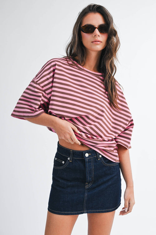 8649HN Oversized Stripe Boyfriend Tee