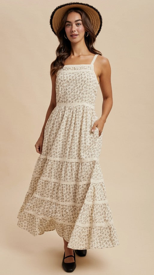Maddie Cream Floral Maxi Dress