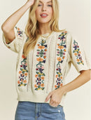 Annabelle Cream Floral Short Sleeve Sweater