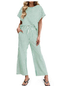 Striped Batwing Sleeve Top & Wide Leg Pants Set