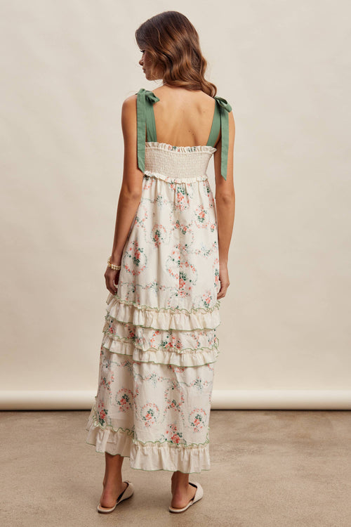 Floral Smocked Tiered Maxi Dress LD1636