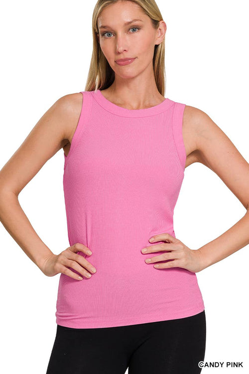 `Ribbed Round Neck Tank Top Zenana