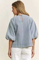 Savannah Denim Babydoll Top Sizes S-3X Available