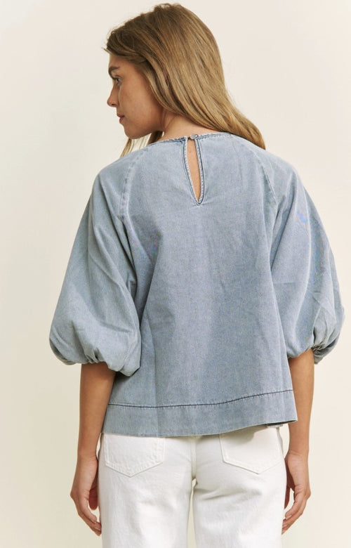 Savannah Denim Babydoll Top Sizes S-3X Available