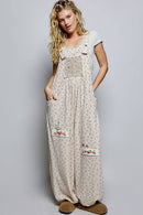 Vintage Floral Knit Contrast Pocket Jogger Overalls