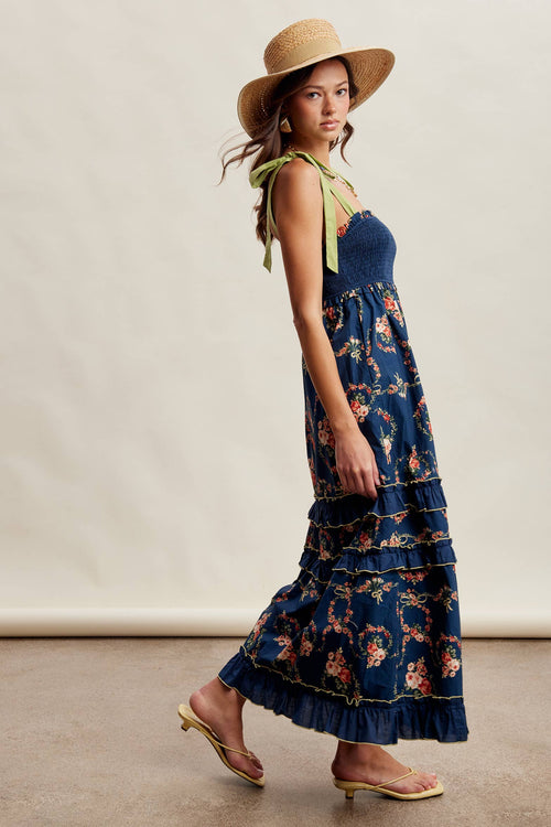 Floral Smocked Tiered Maxi Dress LD1636
