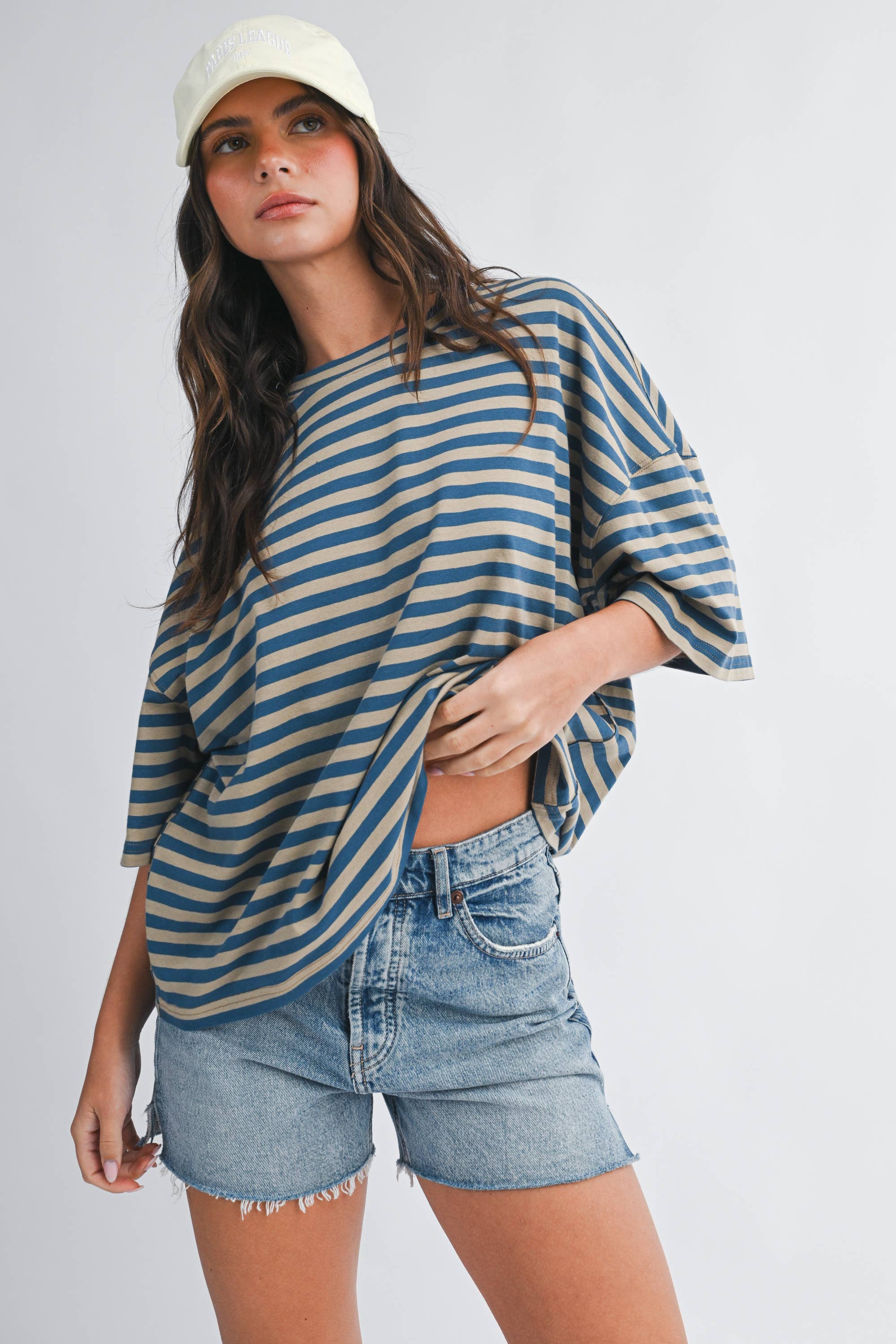 8649HN Oversized Stripe Boyfriend Tee