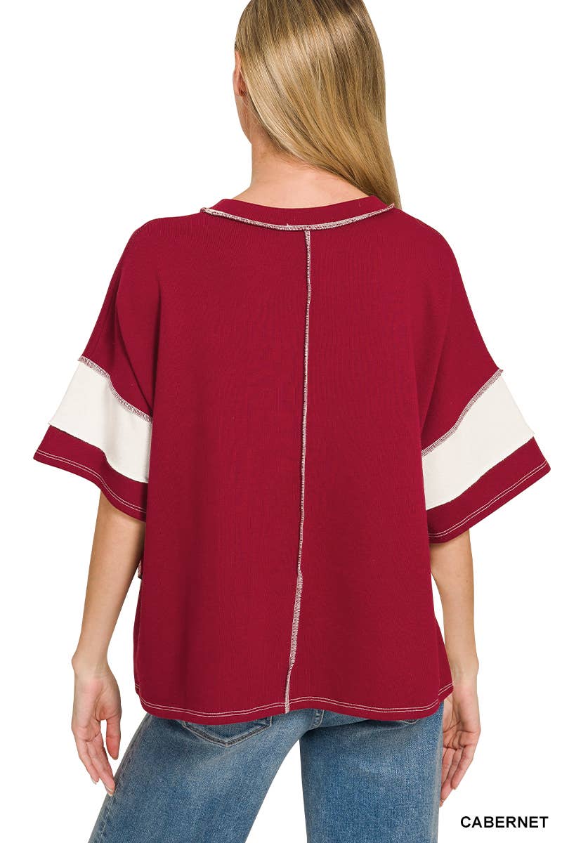 French Terry Color Block Exposed Seam Top - Zenana