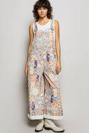 Floral Crochet Pearl Patch Roomy Fit Twill Overalls