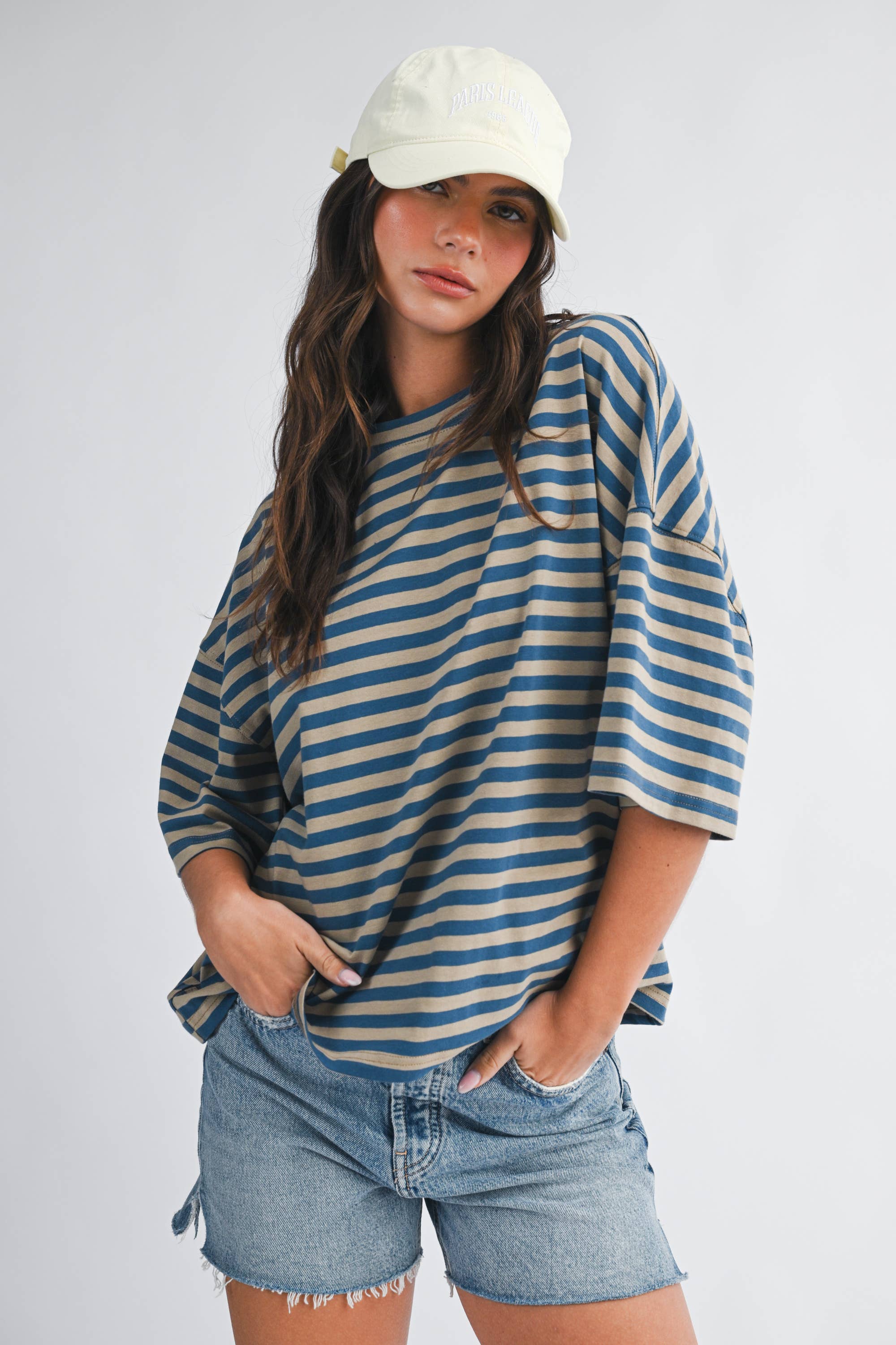 8649HN Oversized Stripe Boyfriend Tee